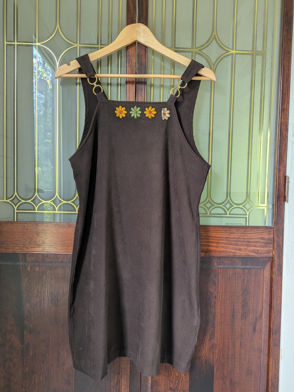 Dark Brown Pinafore Dress with Floral Accent